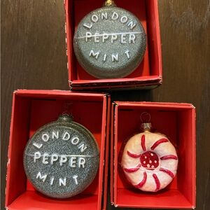 John Derian Target Glass ORNAMENT Set Of 3 Glass Peppermint Candy  NIB